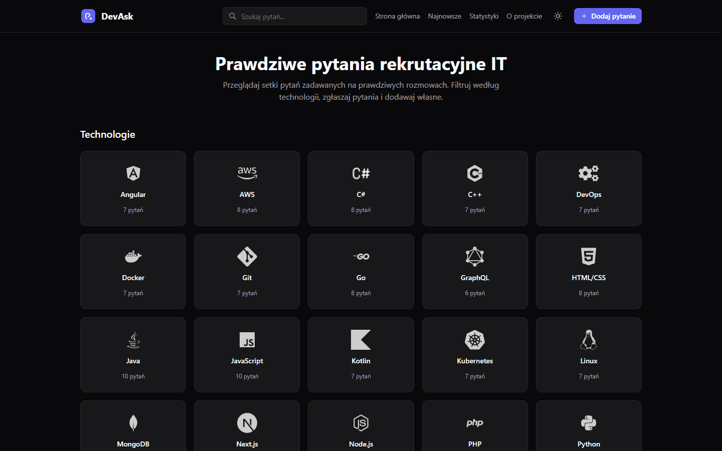 DevAsk - platforma pytań rekrutacyjnych IT